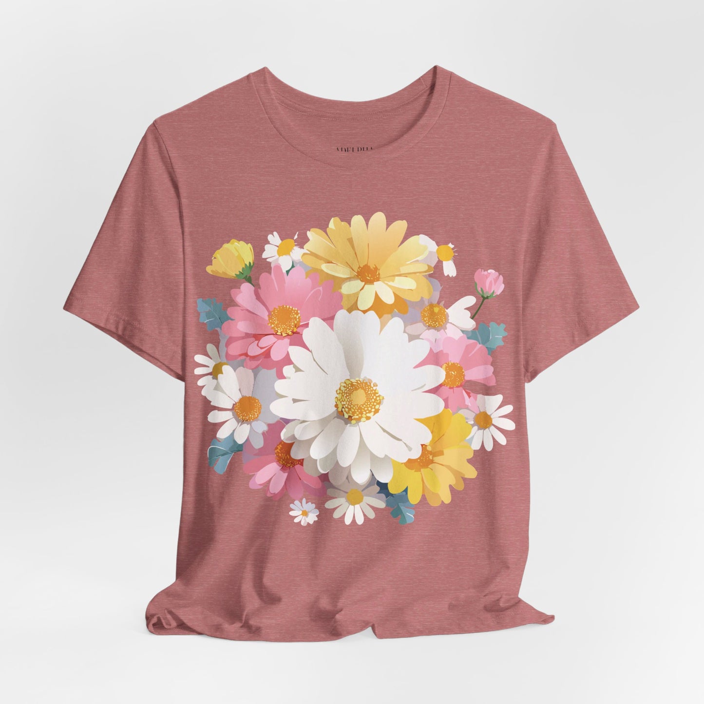 Natural Cotton Tee Shirt with Flowers