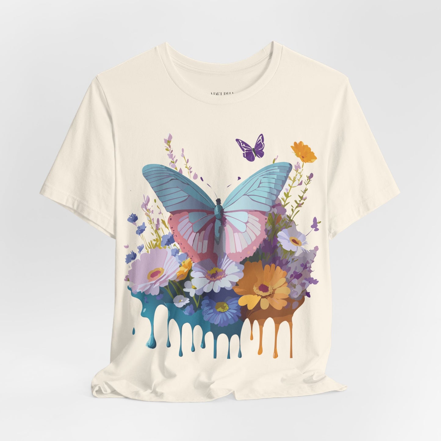 Natural Cotton Tee Shirt with Butterfly