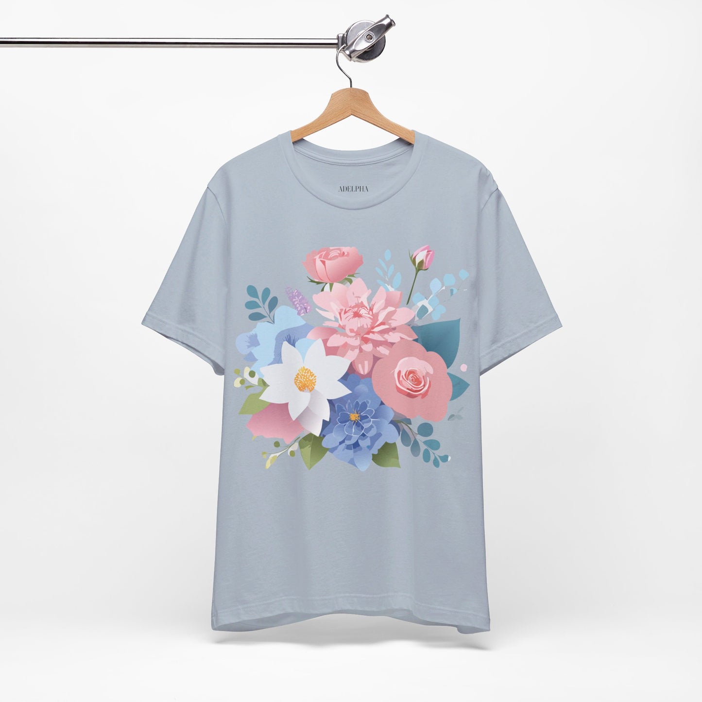 Natural Cotton Tee Shirt with Flowers