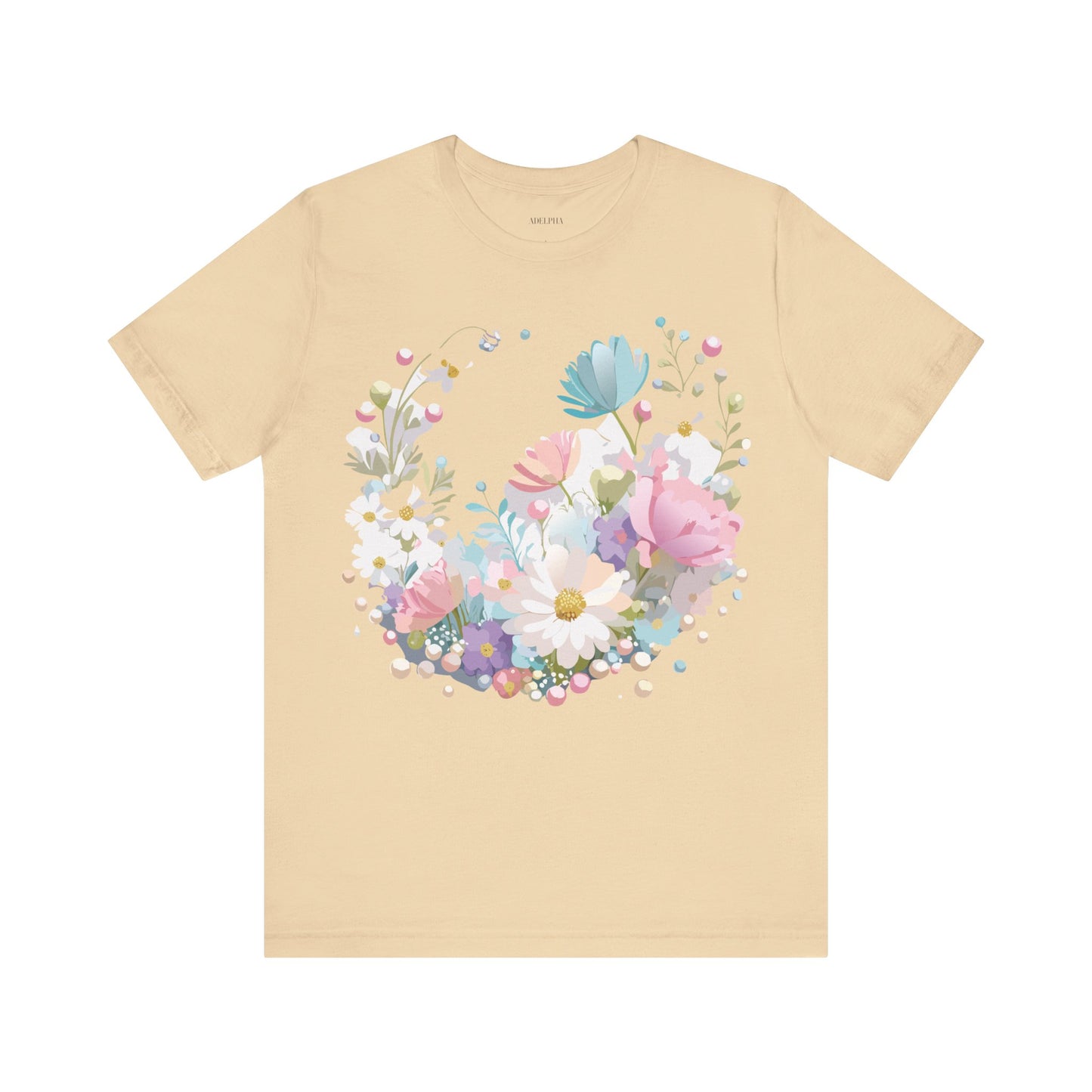 Natural Cotton Tee Shirt with Flowers