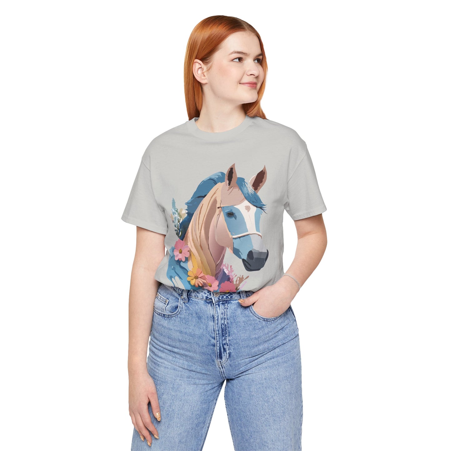 Natural Cotton Tee Shirt with Horse