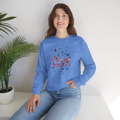 Unisex Floral Love Butterfly Sweatshirt 50 50 Cotton Poly Valentines Day