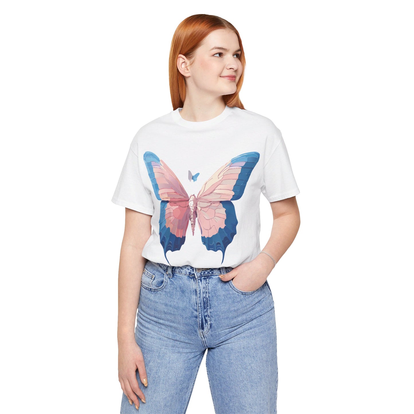 Natural Cotton Tee Shirt with Butterfly