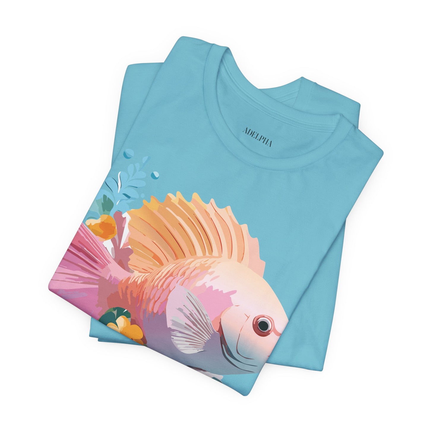 Natural Cotton Tee Shirt with Fish