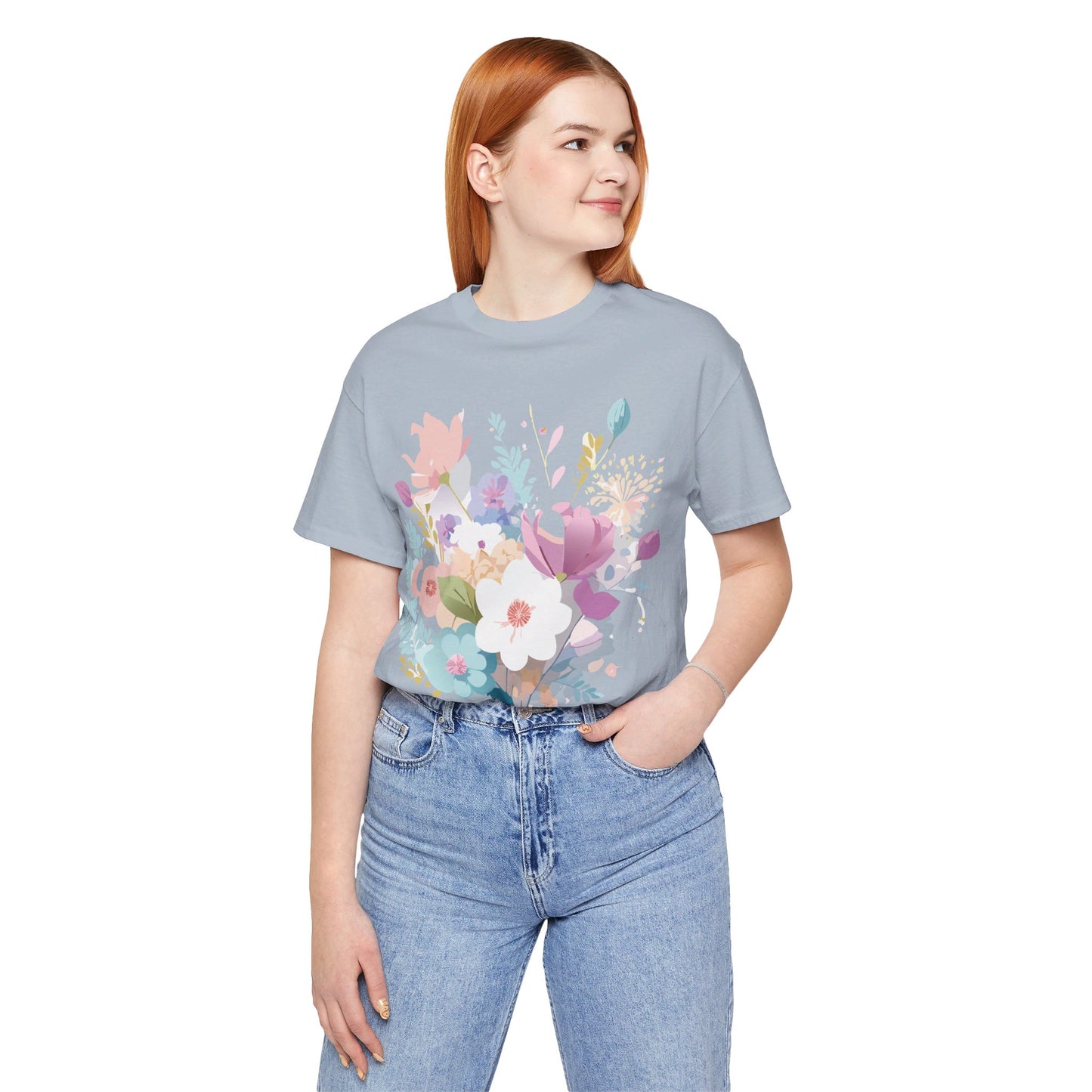 Natural Cotton Tee Shirt with Flowers