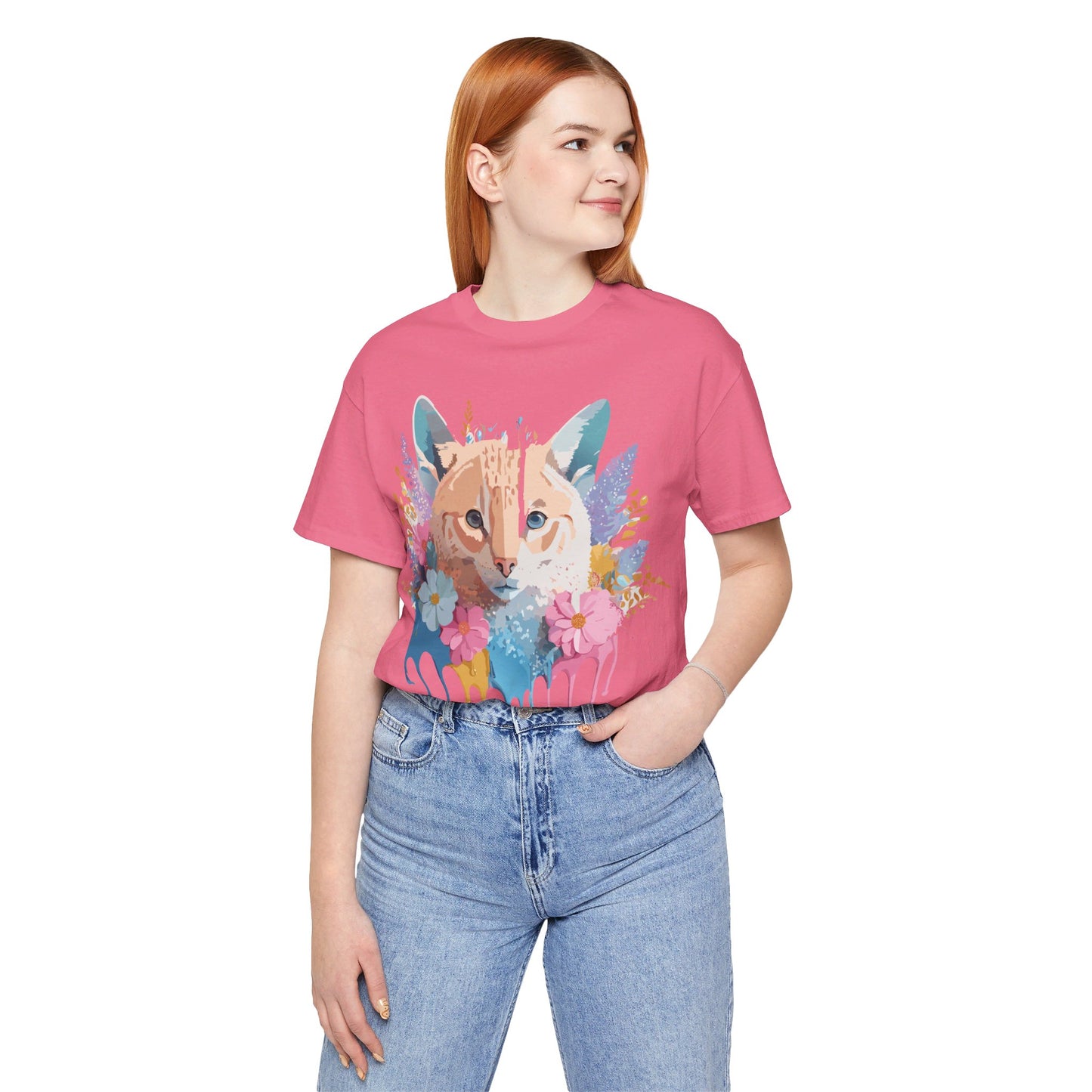 Natural Cotton Tee Shirt with Cat