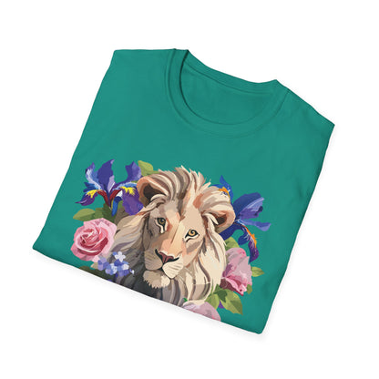 Unisex Lion Shirt Floral Lion Tee Softstyle Gildan 64000 100 Percent Cotton