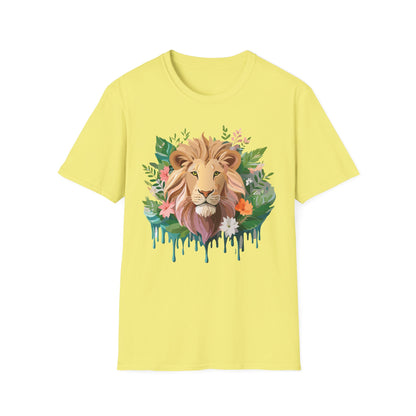 Lion Shirt Unisex Floral Lion Tee Animal Print Short Sleeve Tee