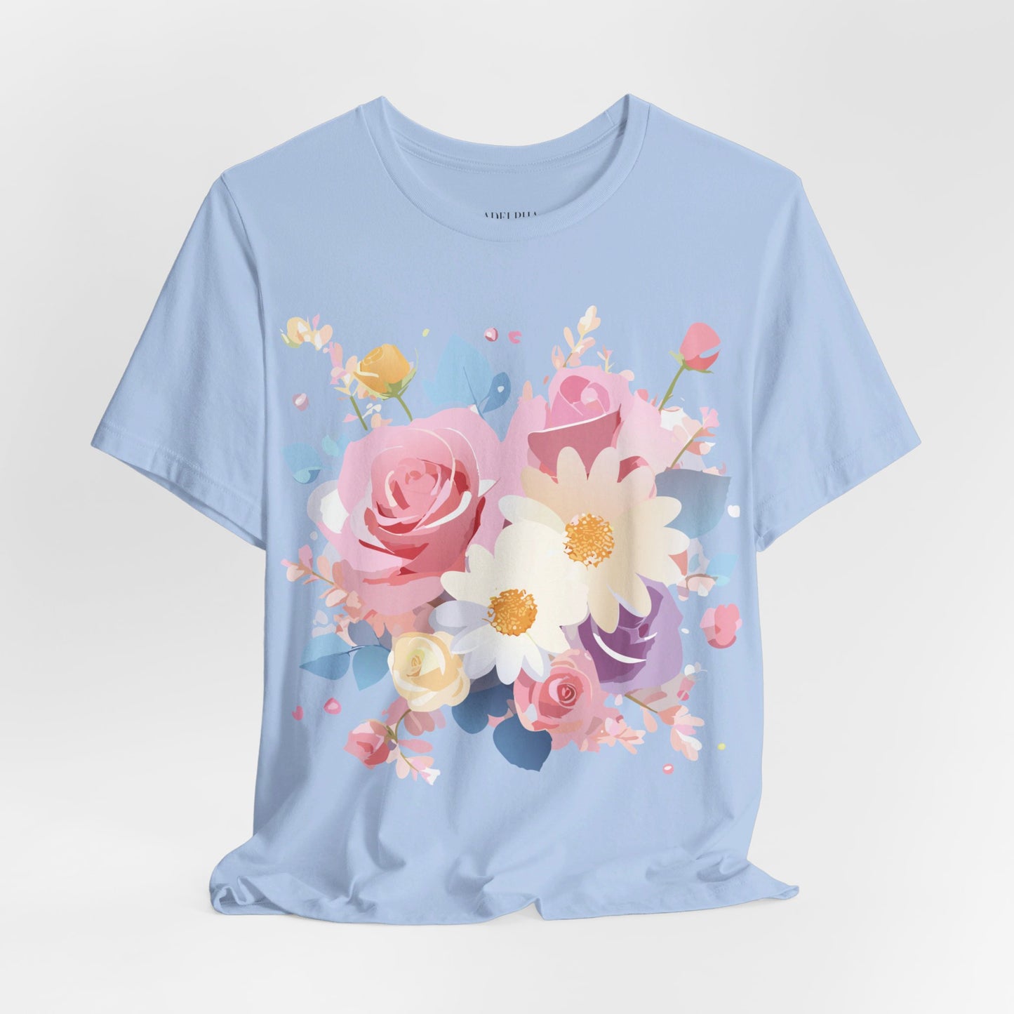 Natural Cotton Tee Shirt with Flowers