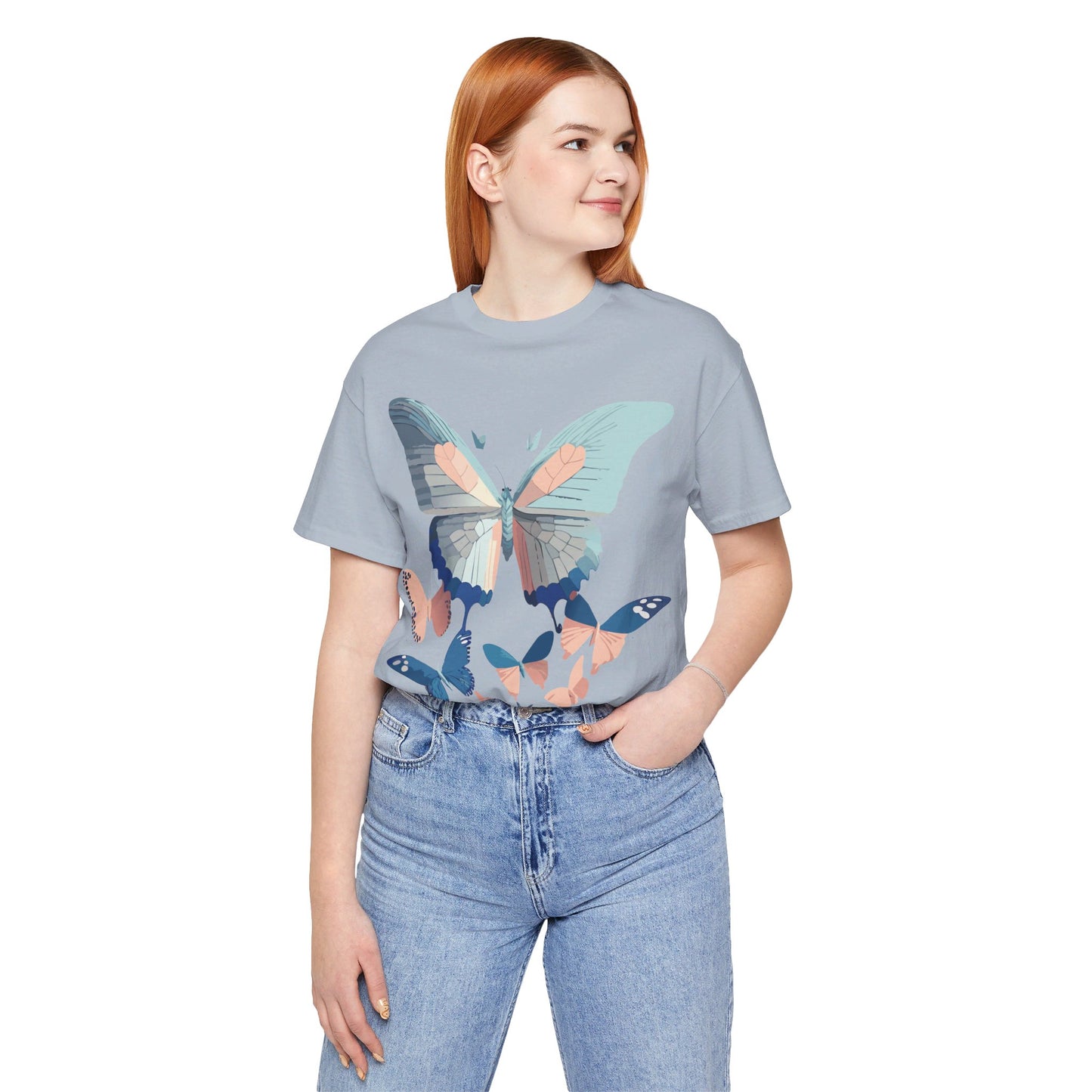 Natural Cotton Tee Shirt with Butterfly