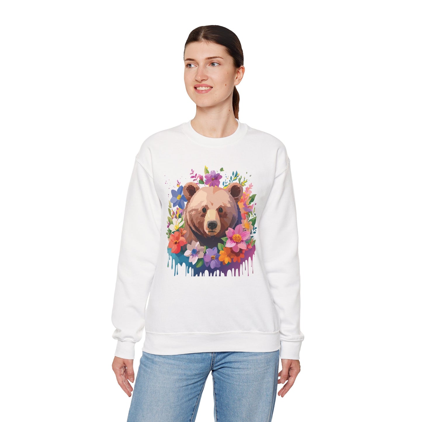Unisex Floral Bear Sweatshirt, Animals Sweatshirt, Floral Sweatshirt, Art Design Sweatshirt