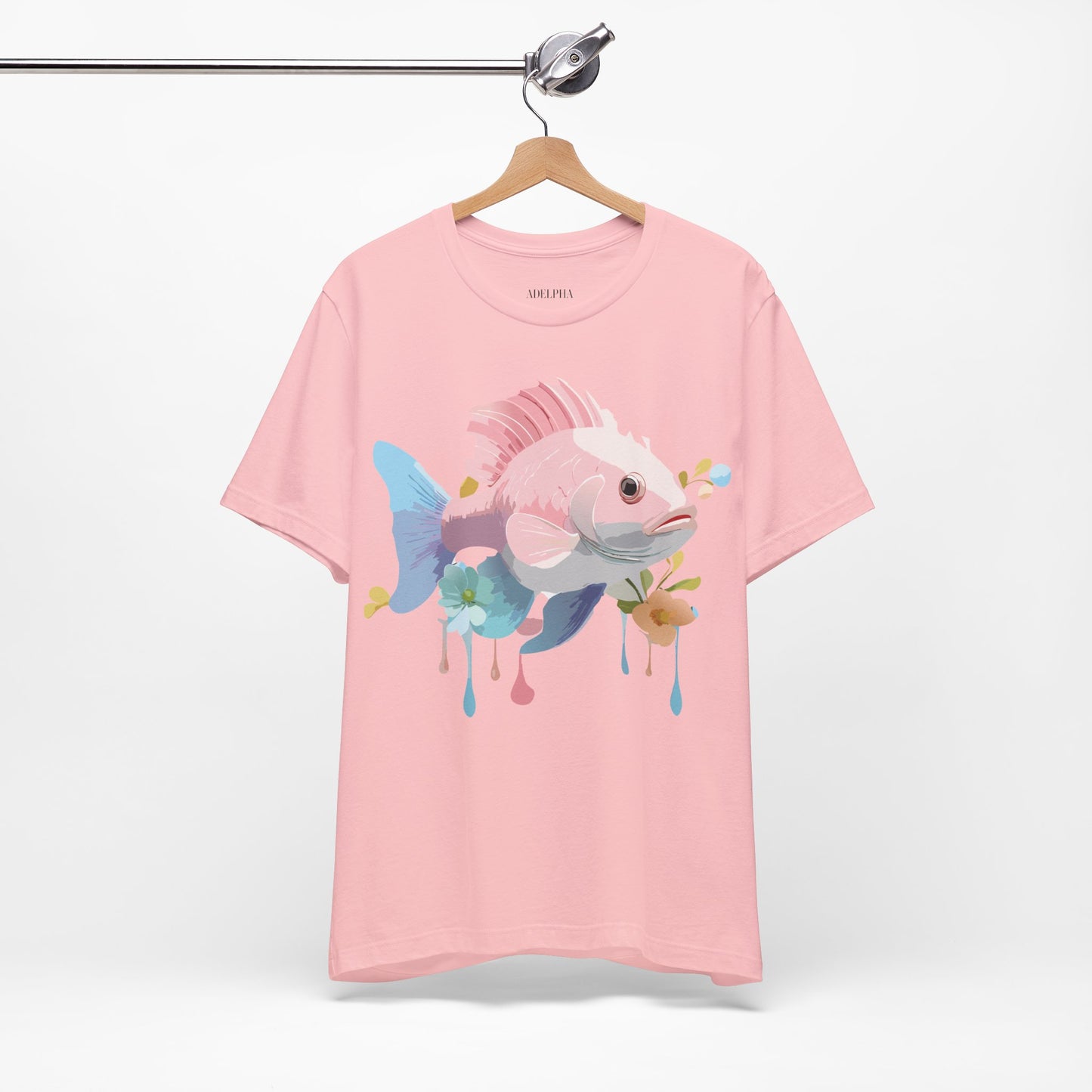 Natural Cotton Tee Shirt with Fish