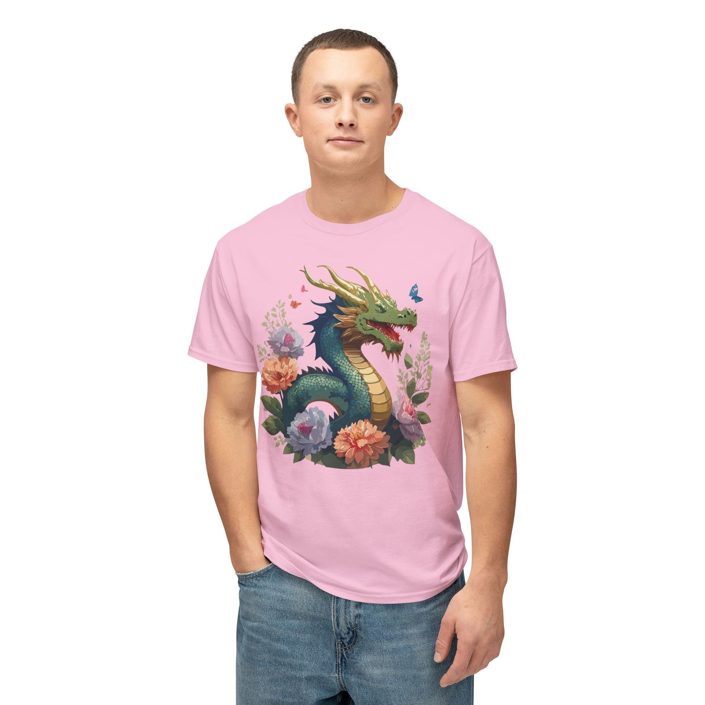 Dragon T-Shirt, Vintage Dragon Tee, Floral Tees, Dragon Art Design Shirt, Tee Shirt with Dragon 1
