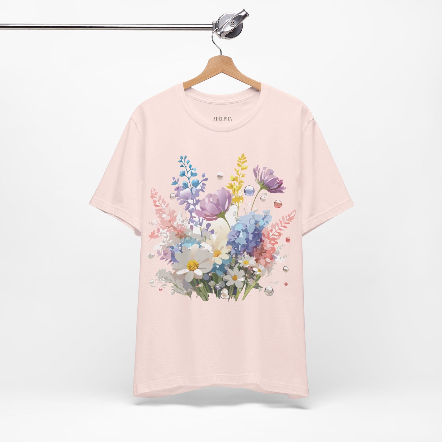 Natural Cotton Tee Shirt with Flowers