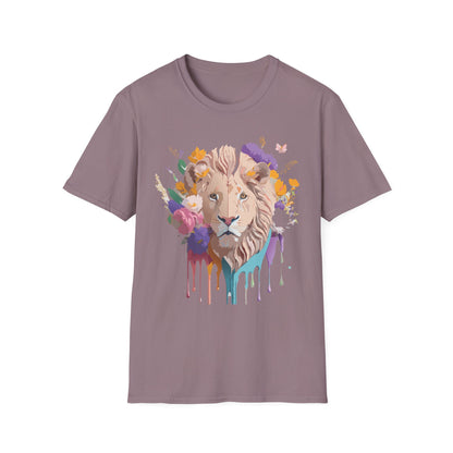Unisex Lion Shirt Floral Lion Tee Softstyle 64000 Gildan Cotton Tee