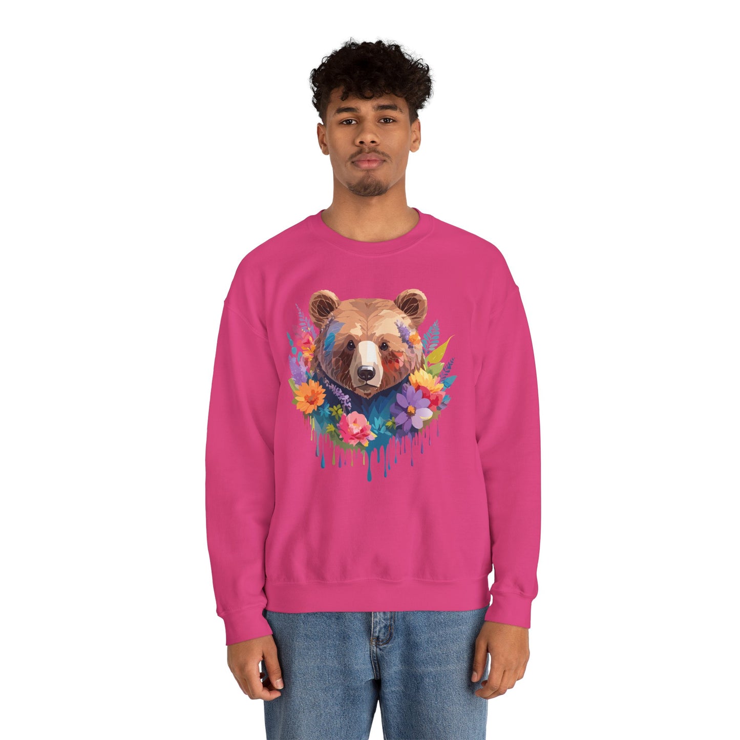 Unisex Floral Bear Sweatshirt, Animals Sweatshirt, Floral Sweatshirt, Art Design Sweatshirt