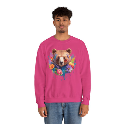 Unisex Floral Bear Sweatshirt Art Design Animals Gildan 18000 Crewneck