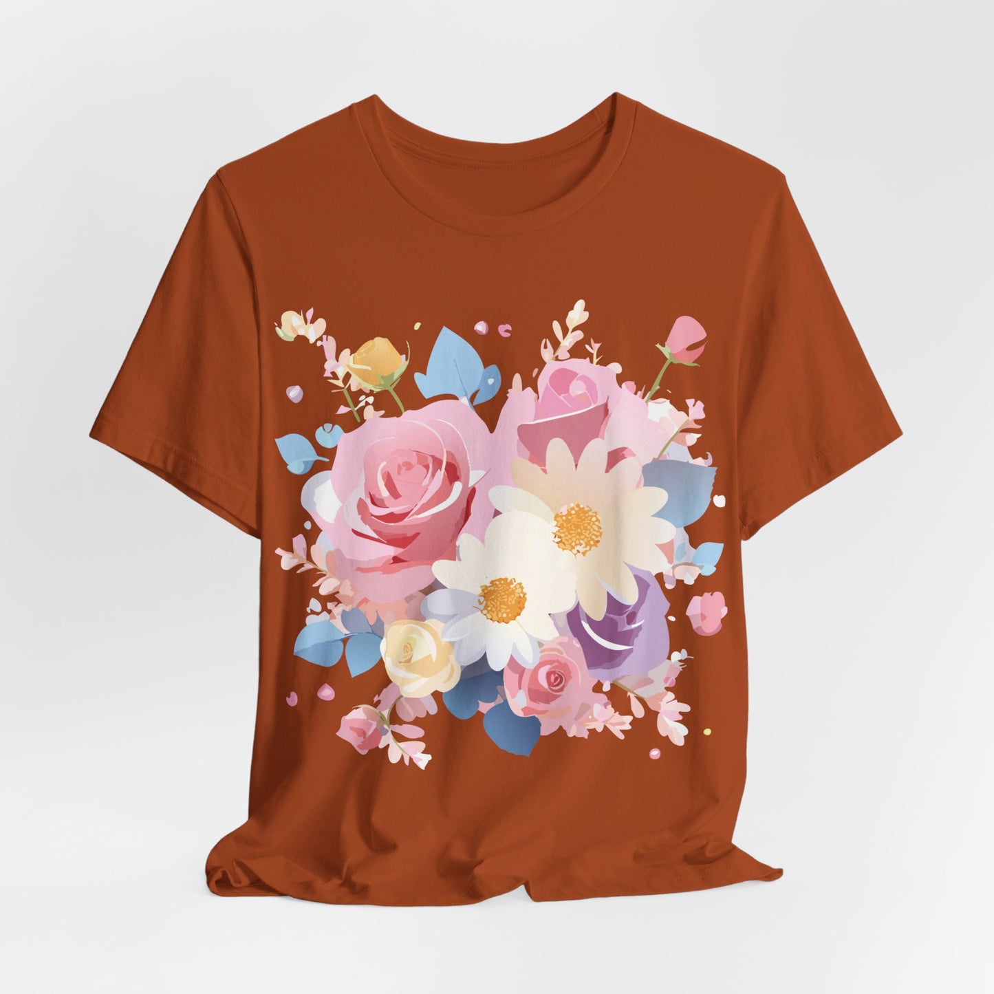 Natural Cotton Tee Shirt with Flowers