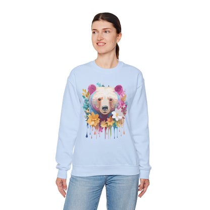 Unisex Floral Bear Sweatshirt With Art Design Gildan 18000 Crewneck