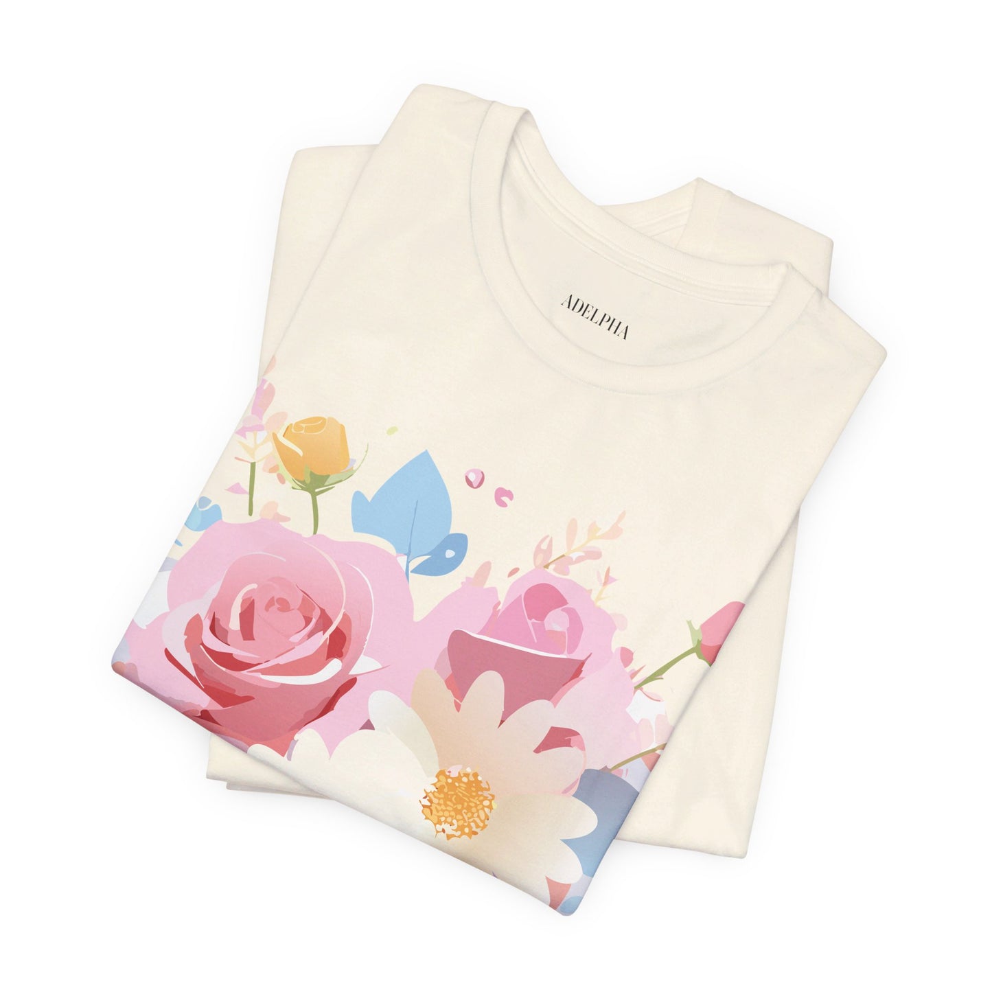 Natural Cotton Tee Shirt with Flowers