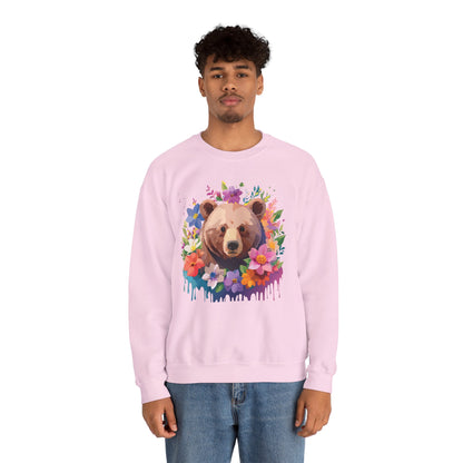 Unisex Floral Bear Sweatshirt Art Design Animals Print Sweatshirt Collection