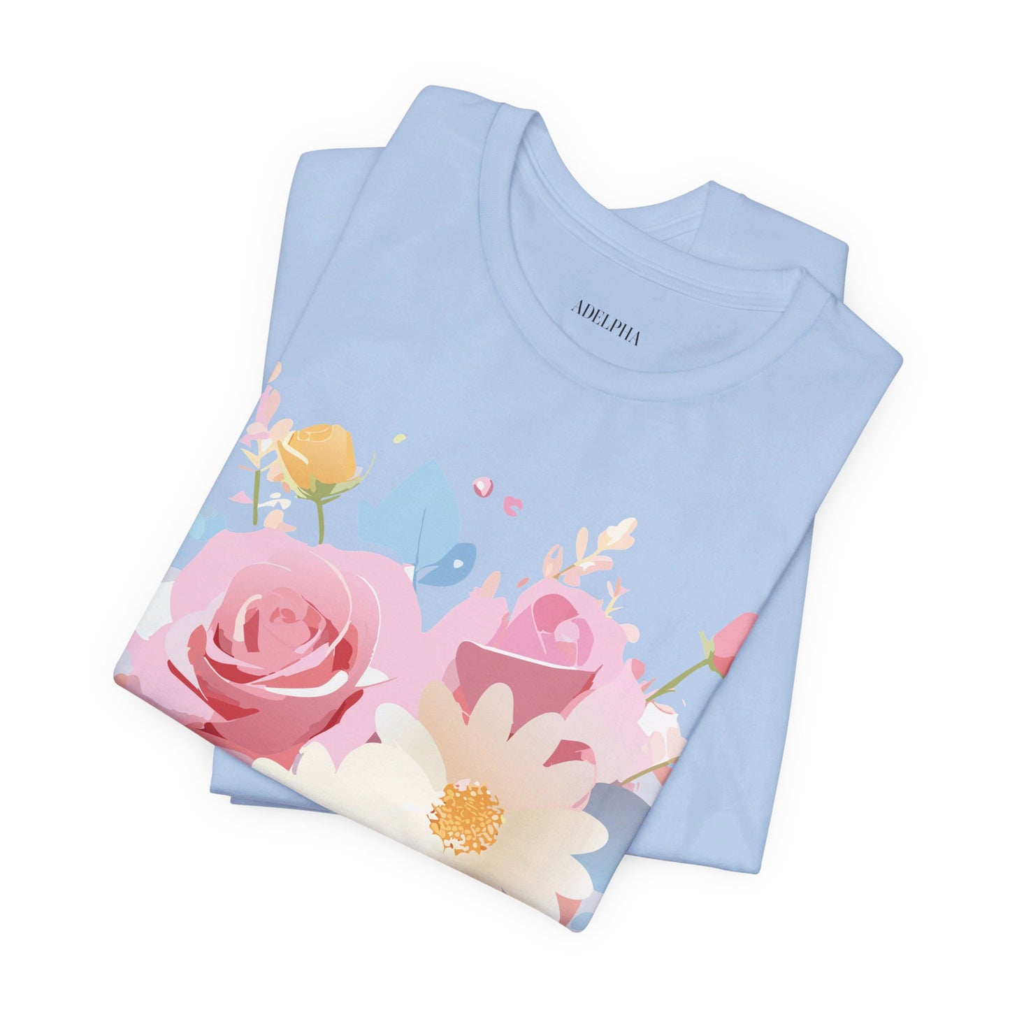 Natural Cotton Tee Shirt with Flowers