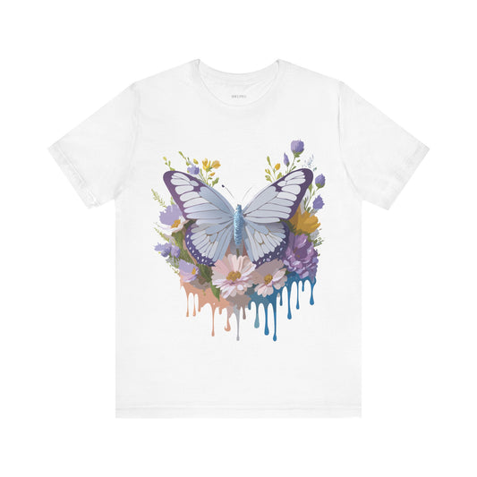 Natural Cotton Tee Shirt with Butterfly