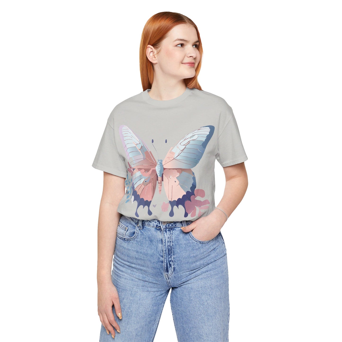 Natural Cotton Tee Shirt with Butterfly