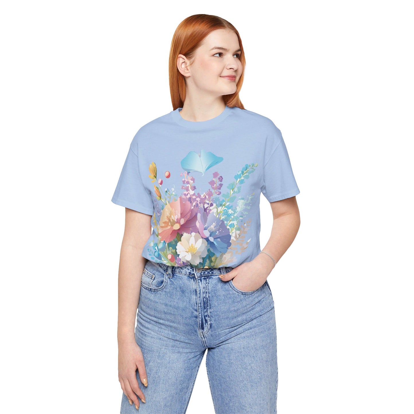 Natural Cotton Tee Shirt with Flowers