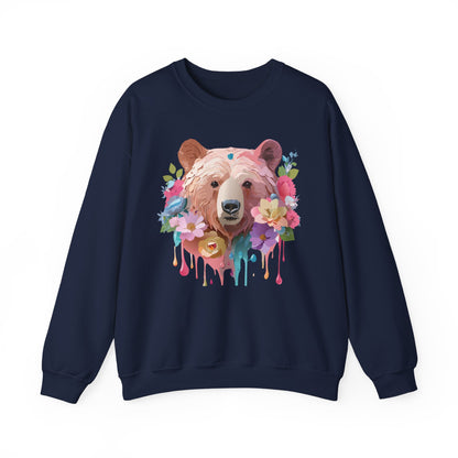 Unisex Floral Bear Sweatshirt Art Design Animals Print Gildan 18000
