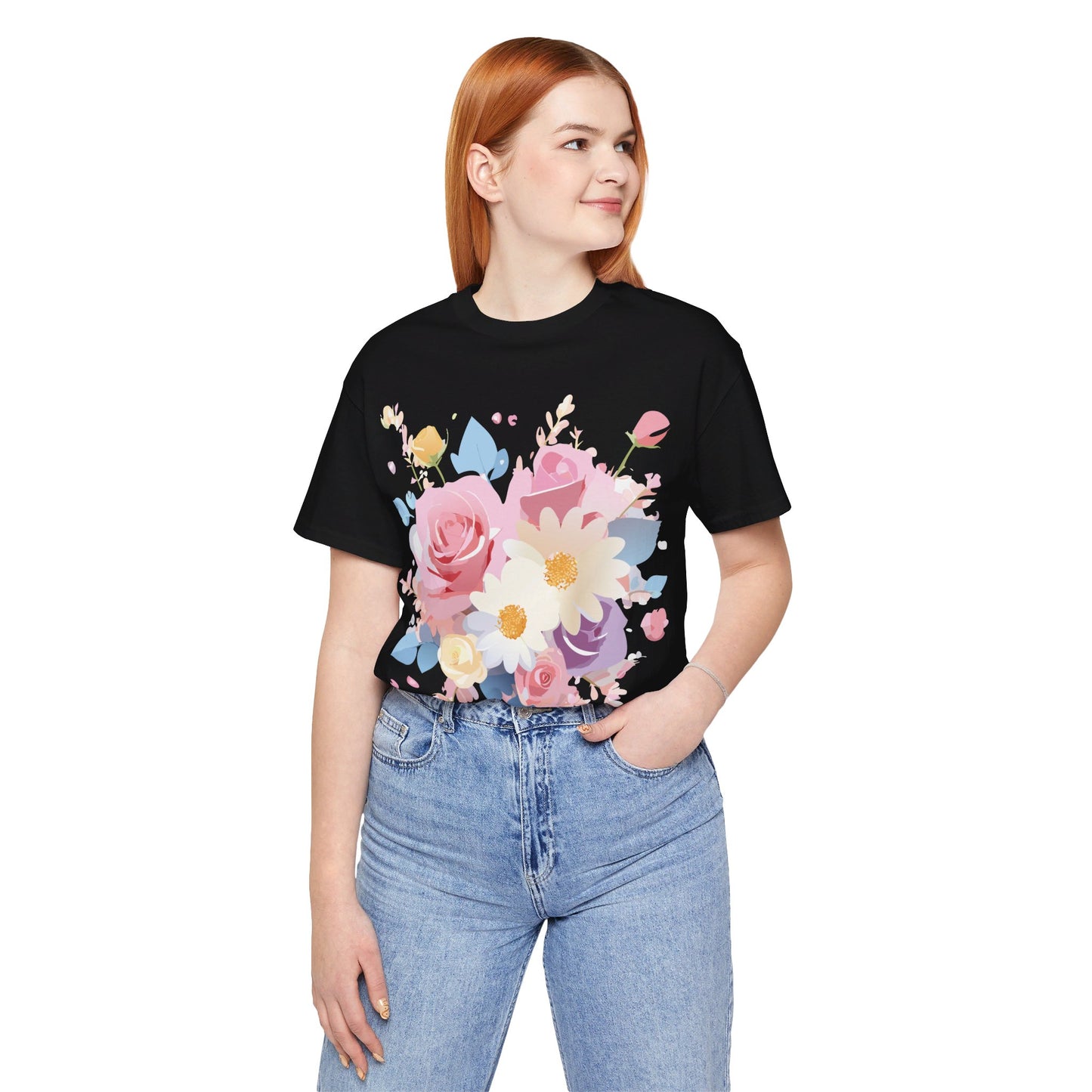 Natural Cotton Tee Shirt with Flowers