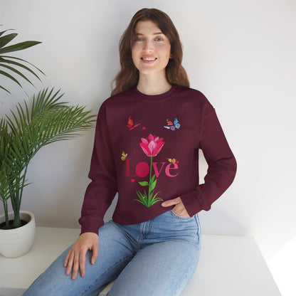 Unisex Floral Love Sweatshirt Floral Butterfly Design Cotton Poly Valentines Day