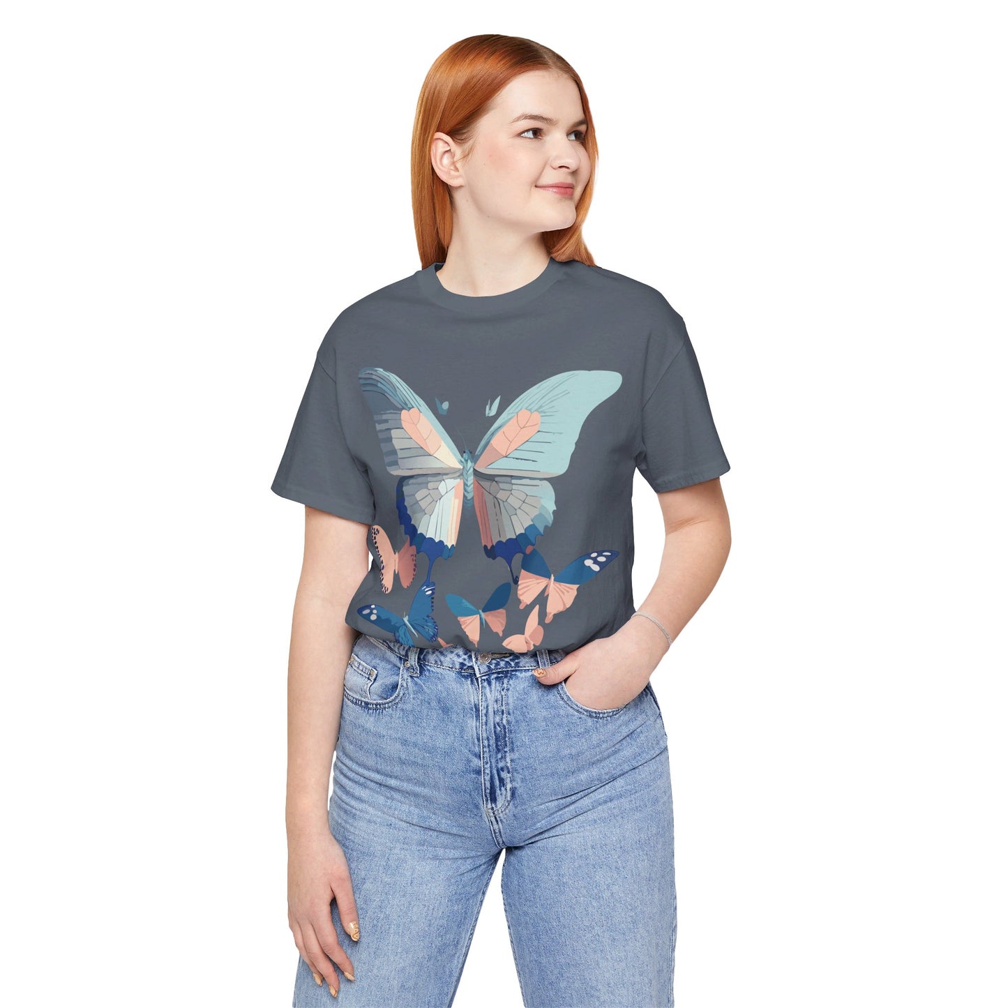 Natural Cotton Tee Shirt with Butterfly