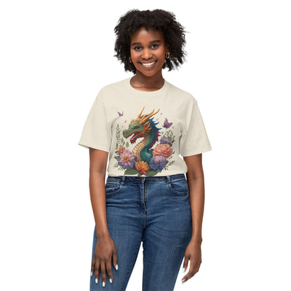 Dragon Art Tee Unisex Vintage Floral Tee Full Color Print HD Cotton