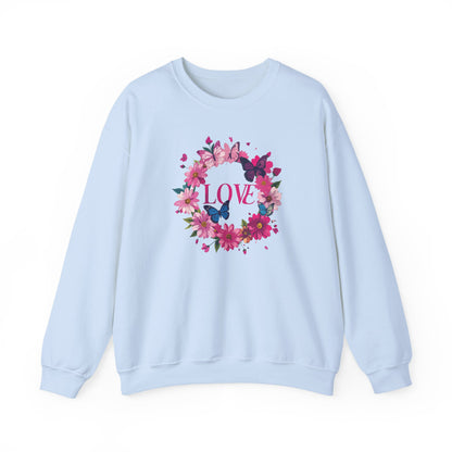 Unisex Floral Love Sweatshirt Butterfly Print 50 50 Cotton Poly Valentines Day