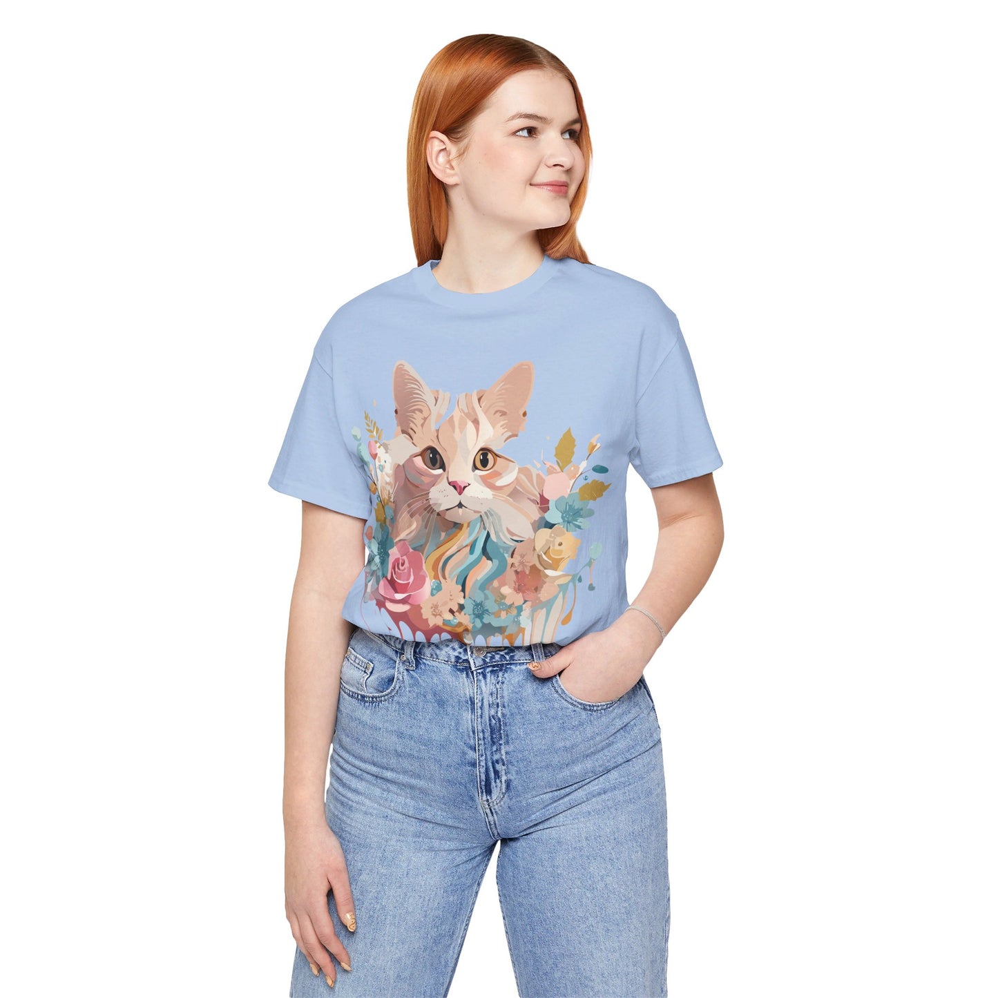 Natural Cotton Tee Shirt with Cat