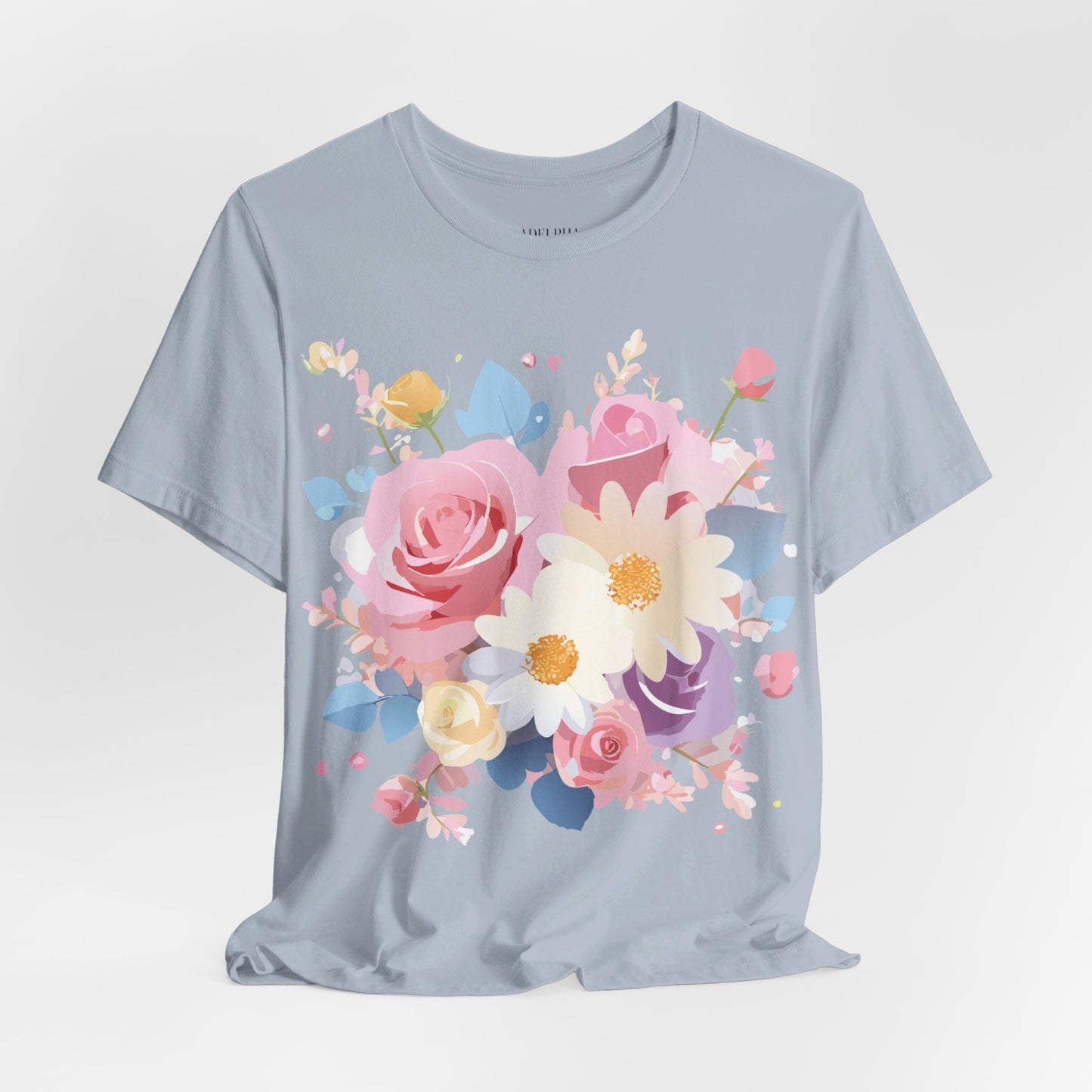 Natural Cotton Tee Shirt with Flowers