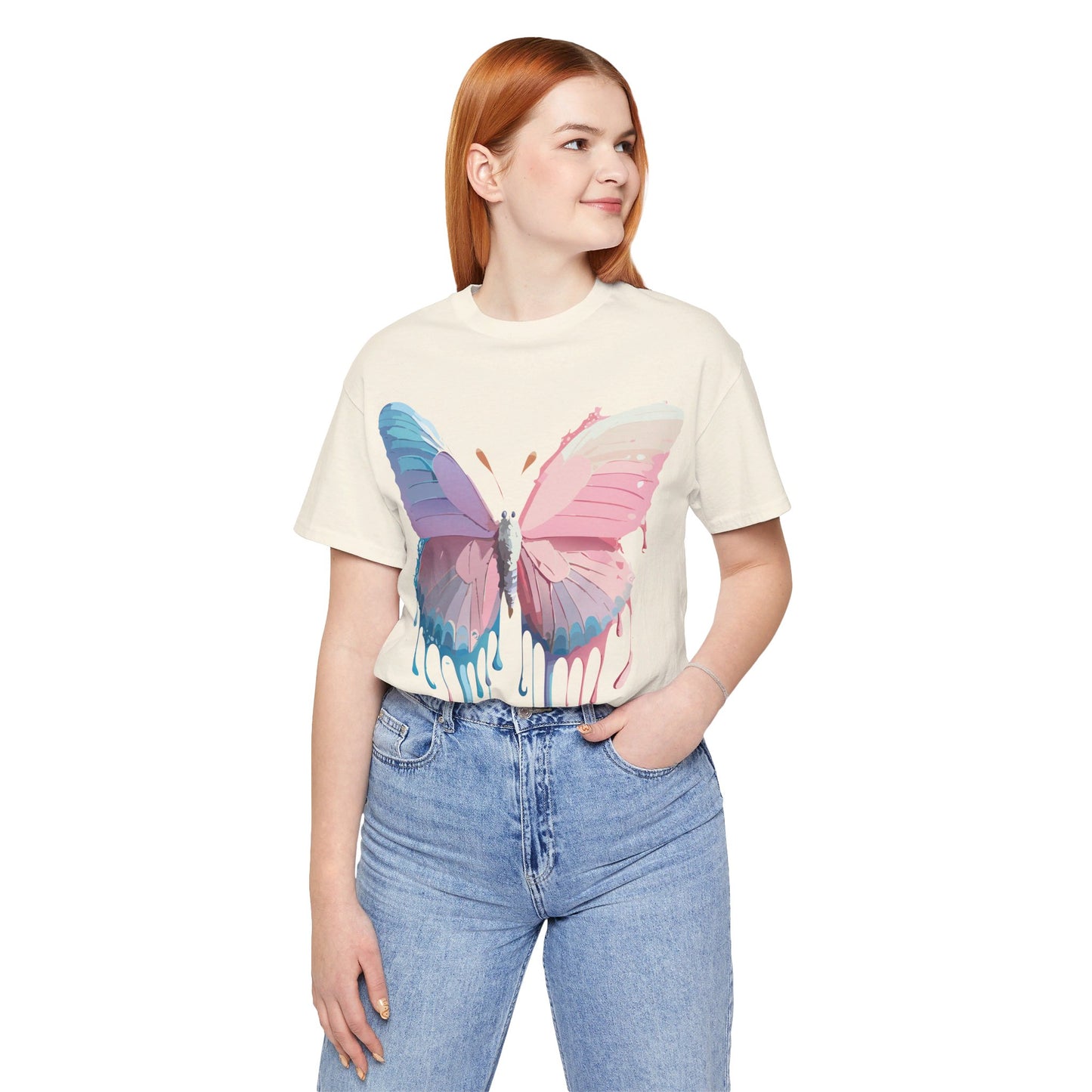 Natural Cotton Tee Shirt with Butterfly