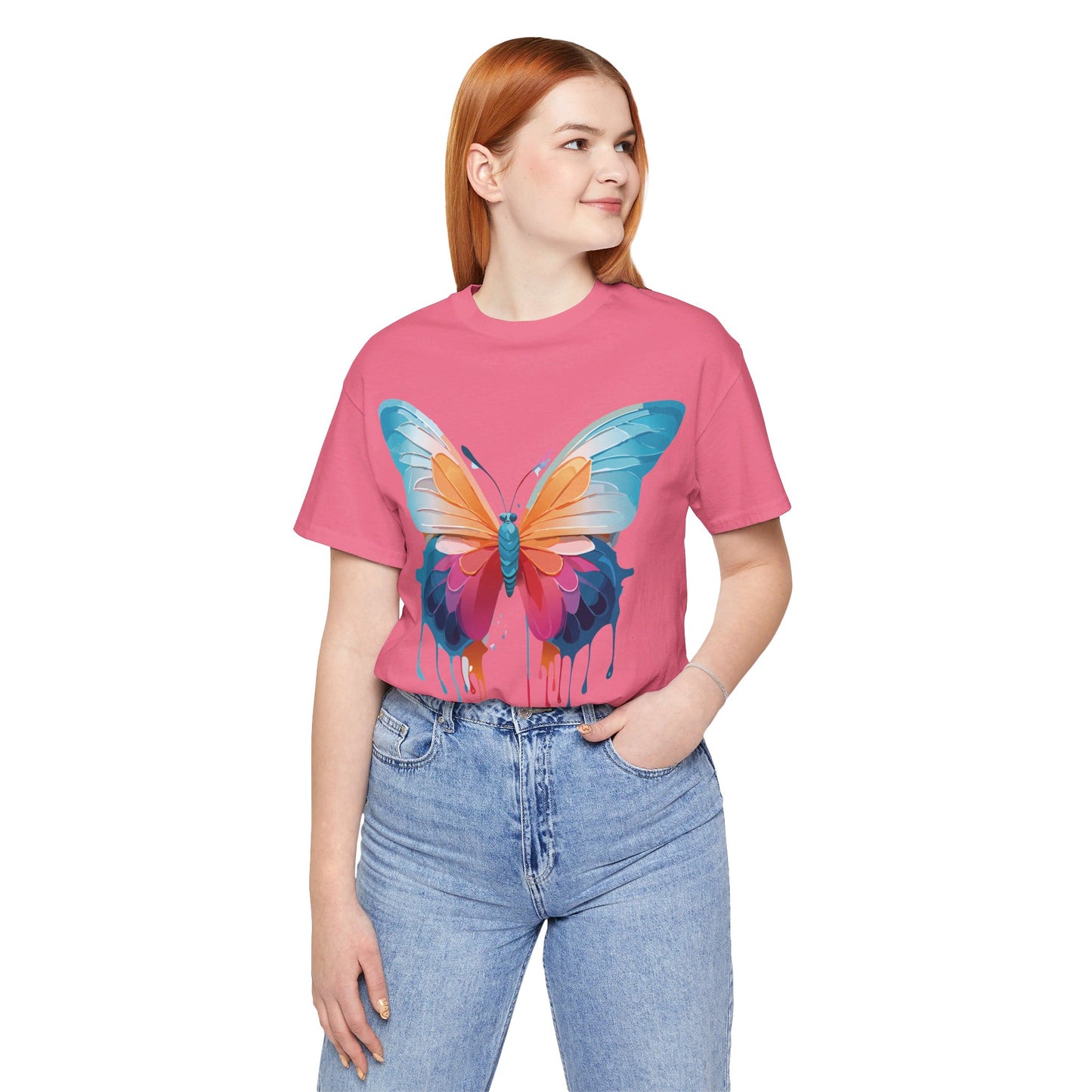 Natural Cotton Tee Shirt with Butterfly