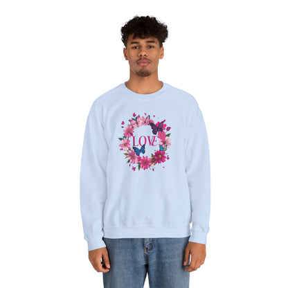 Unisex Floral Love Sweatshirt Butterfly Print 50 50 Cotton Poly Valentines Day
