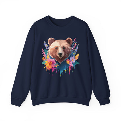 Unisex Floral Bear Sweatshirt, Animals Sweatshirt, Floral Sweatshirt, Art Design Sweatshirt