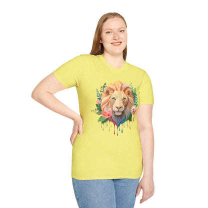 Gildan Unisex Lion Shirt Floral Lion Tee Animal Print Softstyle Tee