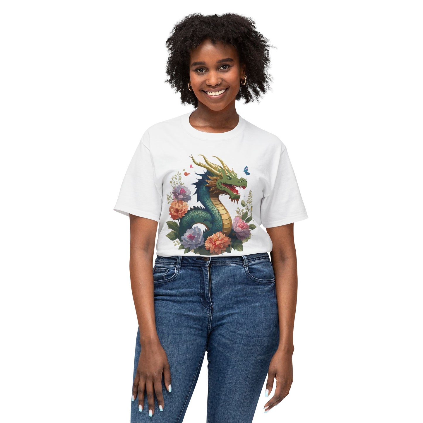 Dragon T-Shirt, Vintage Dragon Tee, Floral Tees, Dragon Art Design Shirt, Tee Shirt with Dragon 1