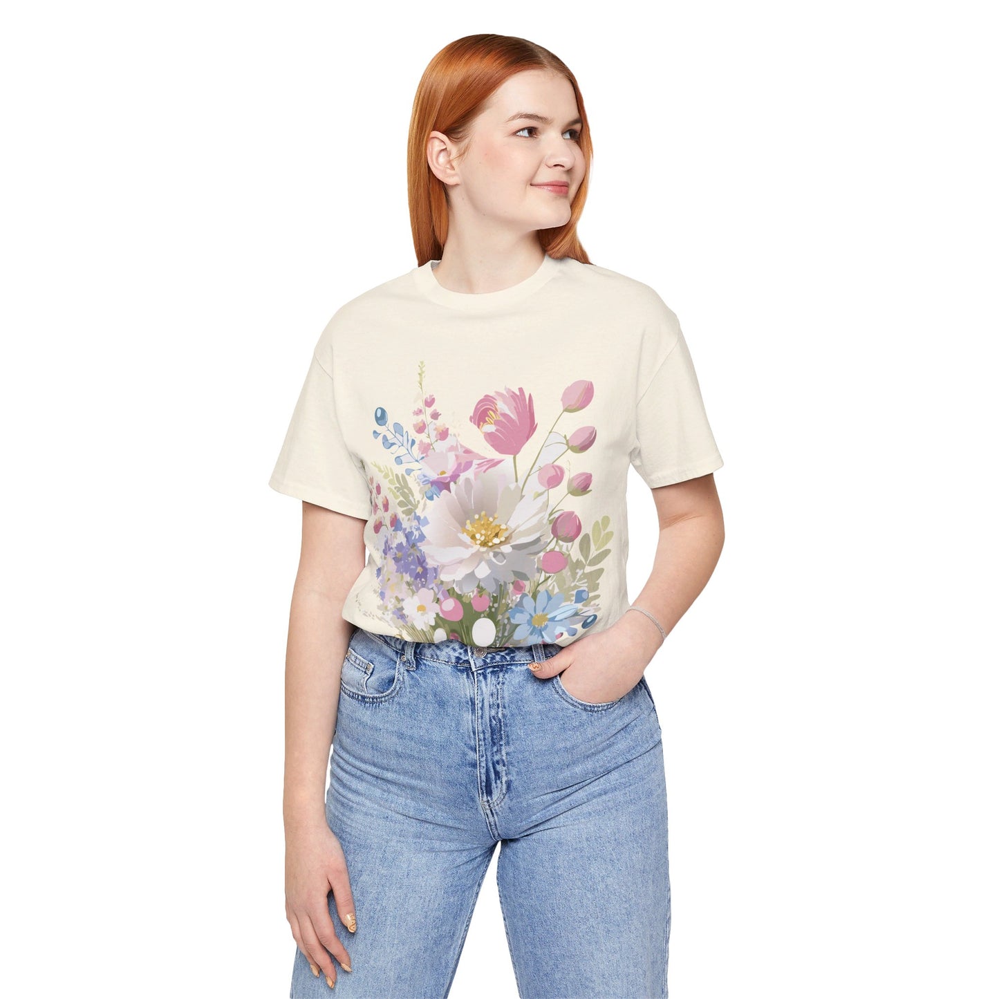 T-shirt en coton naturel avec fleurs