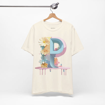 Natural Cotton Tee Shirt - Letters Collection - P Printify