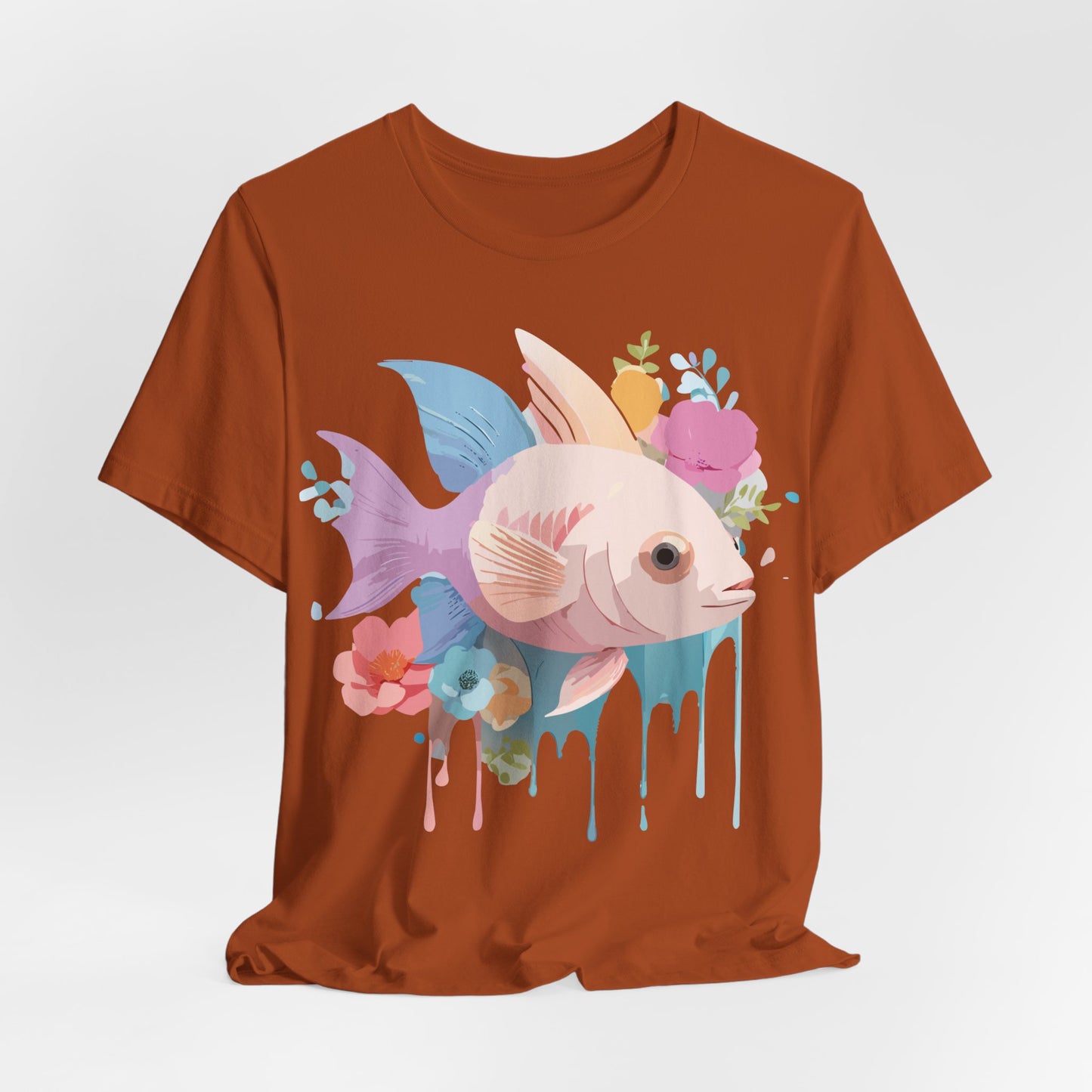 Natural Cotton Tee Shirt with Fish