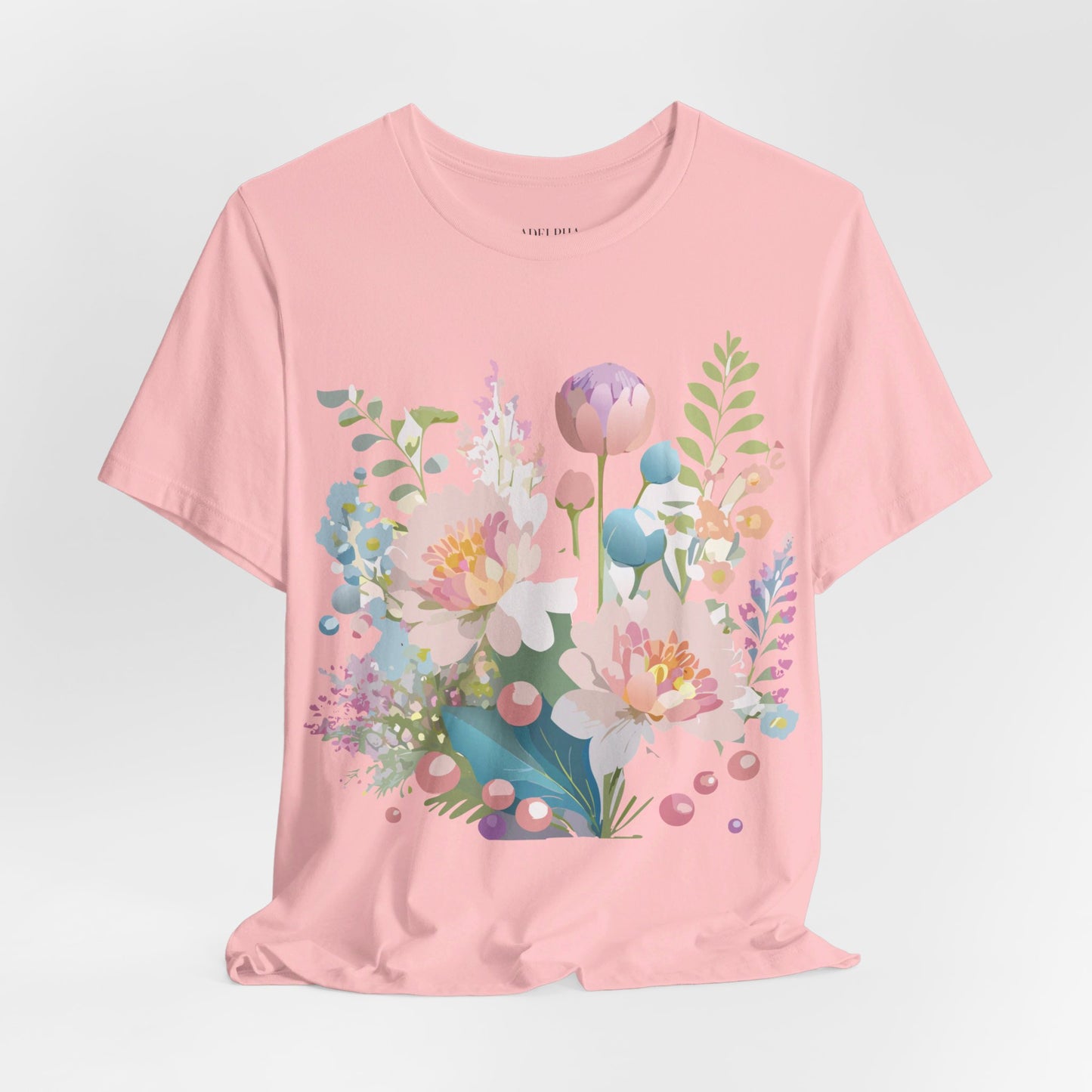 Natural Cotton Tee Shirt with Flowers