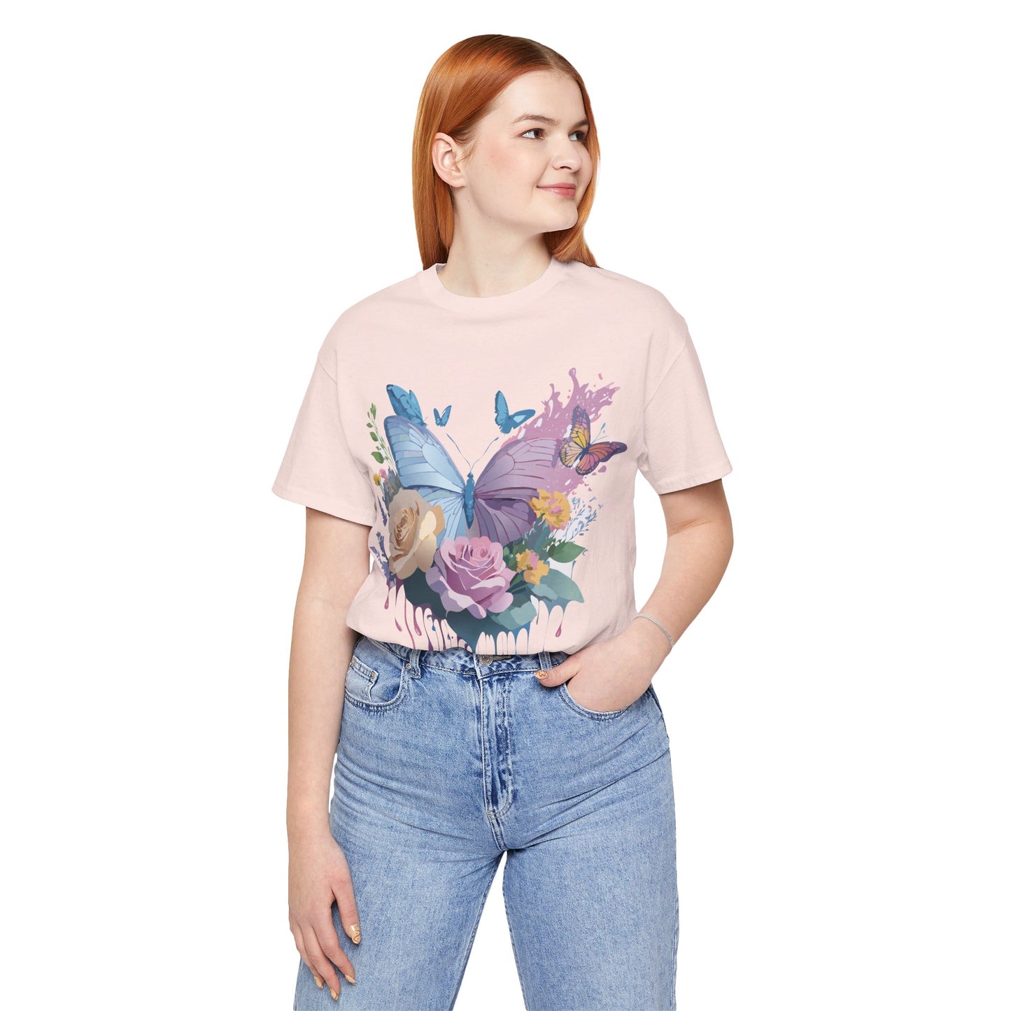 Natural Cotton Tee Shirt with Butterfly