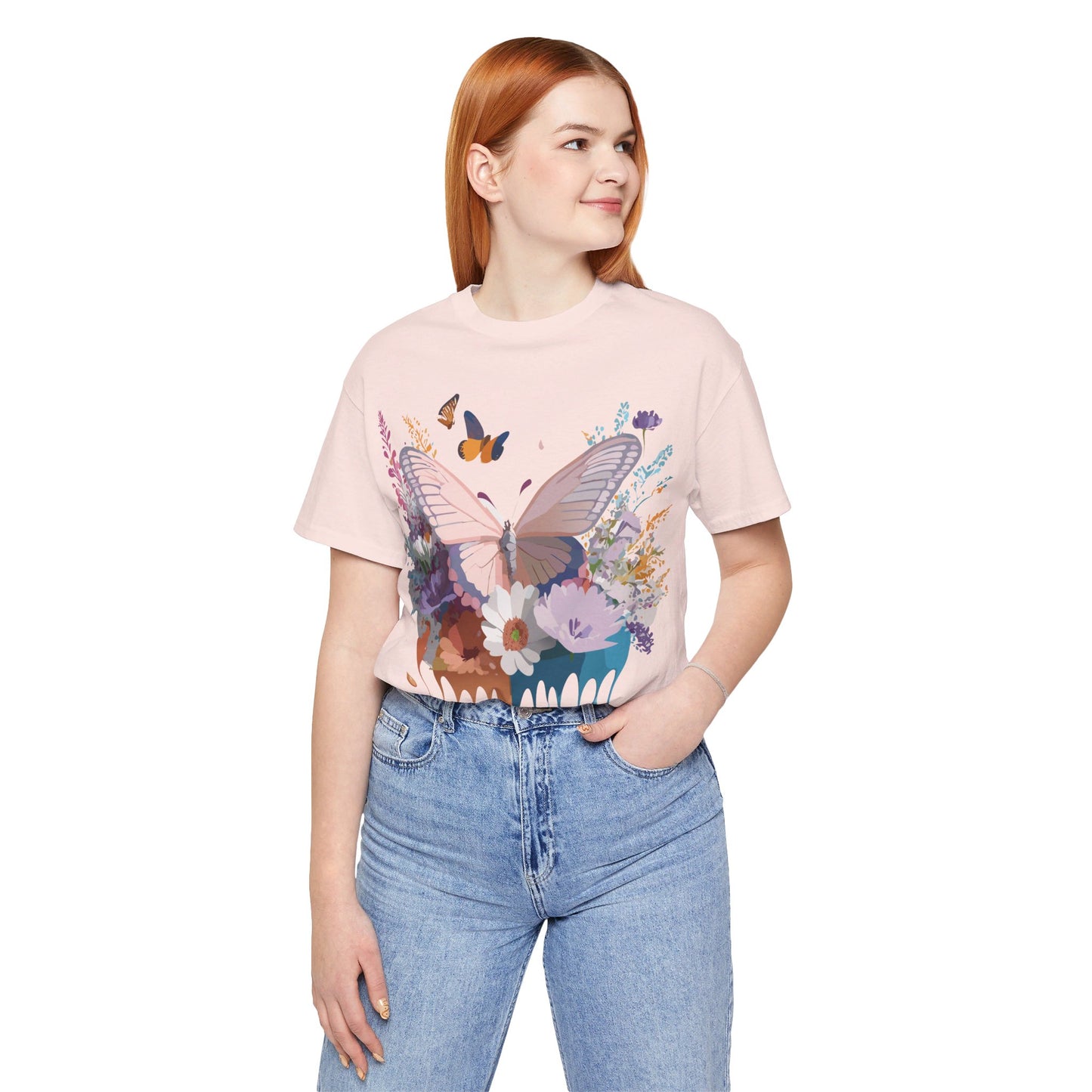 Natural Cotton Tee Shirt with Butterfly