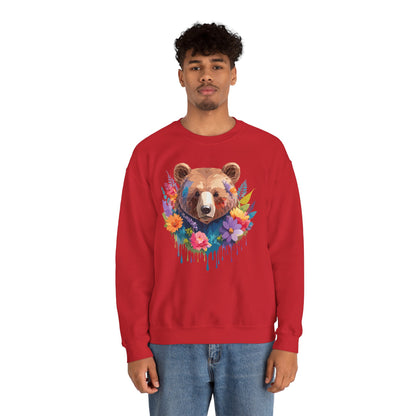 Unisex Floral Bear Sweatshirt Art Design Animals Gildan 18000 Crewneck
